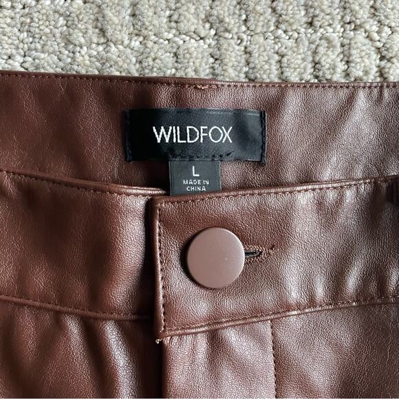NWOT Wildfox Princess Seams Split Hem Faux Leather Pants in Brown Size L - Picture 5 of 11